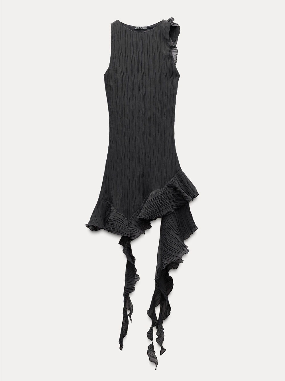 Zara Black Asymmetrical Ruffle Hem Dress